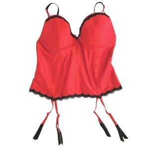 Vintage Jezebel Promise Bustier Corset TOP L Red Satin Coquette Romantic  Glam